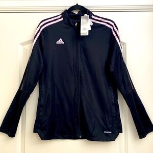 ADIDAS Women’s L Zippered Track Jacket Black Pink Accents Y2K 90’s activewear